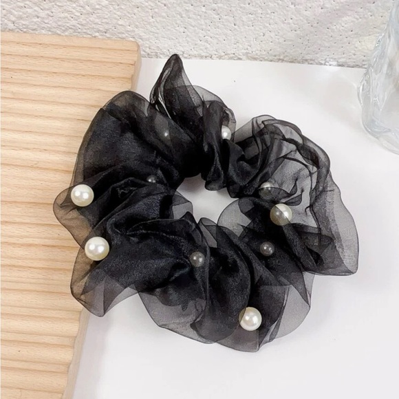 Anthropologie Accessories - Black Pearl Detail Hair Scrunchie
